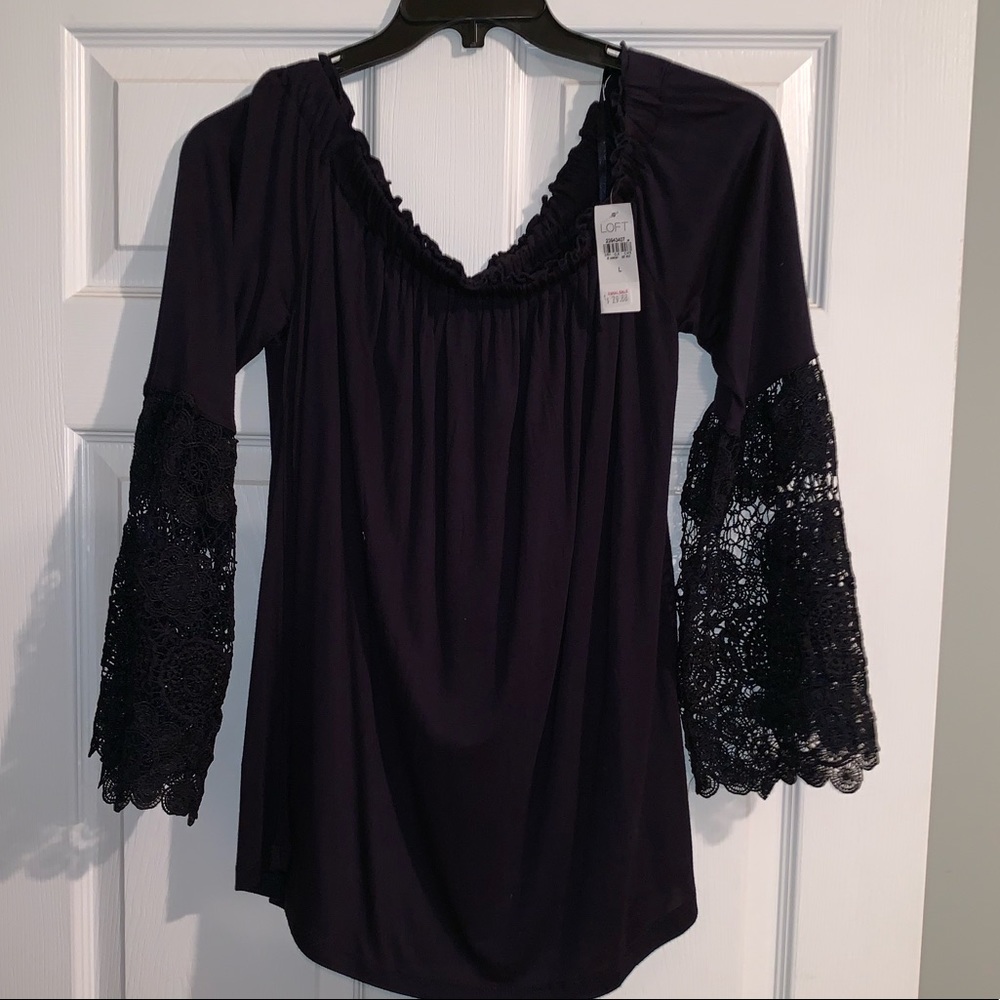 NWT Loft off the shoulder navy top